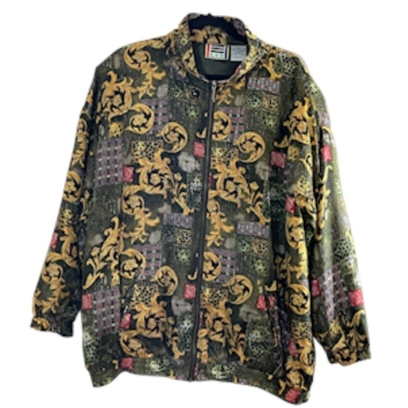 EVR DIV Rousso Jacket Women 2X Green Floral Silk Regal Retro Neutral 80s Granny - Picture 1 of 13